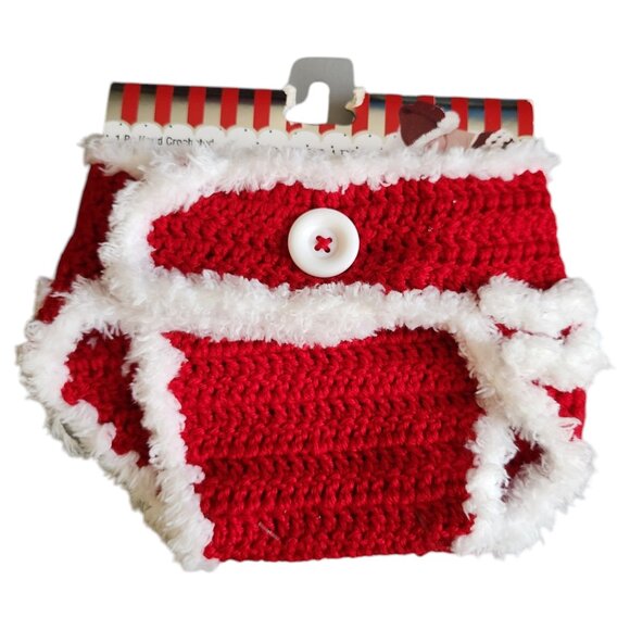 Santa Baby So Adorable 1 pc Hand Crocheted Soft Red White Diaper Cover 6-12M - Picture 1 of 3